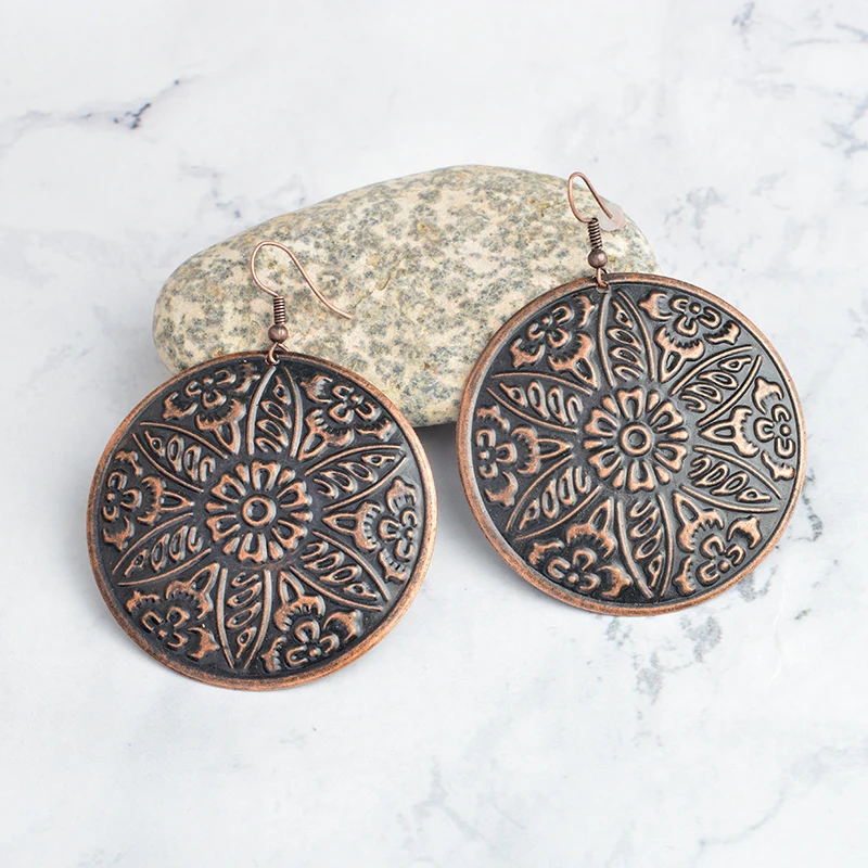 

Vintage Ethnic Bronze Round Drop earring Dangle earring Statement earrings Women Fashion Jewelry Wholesale Gift for her