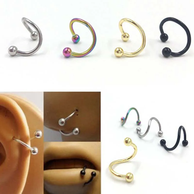 

1Pc Piercing Stainless steel nose Rings S type nose Rings color earring special shaped titanium steel lip nail body puncture