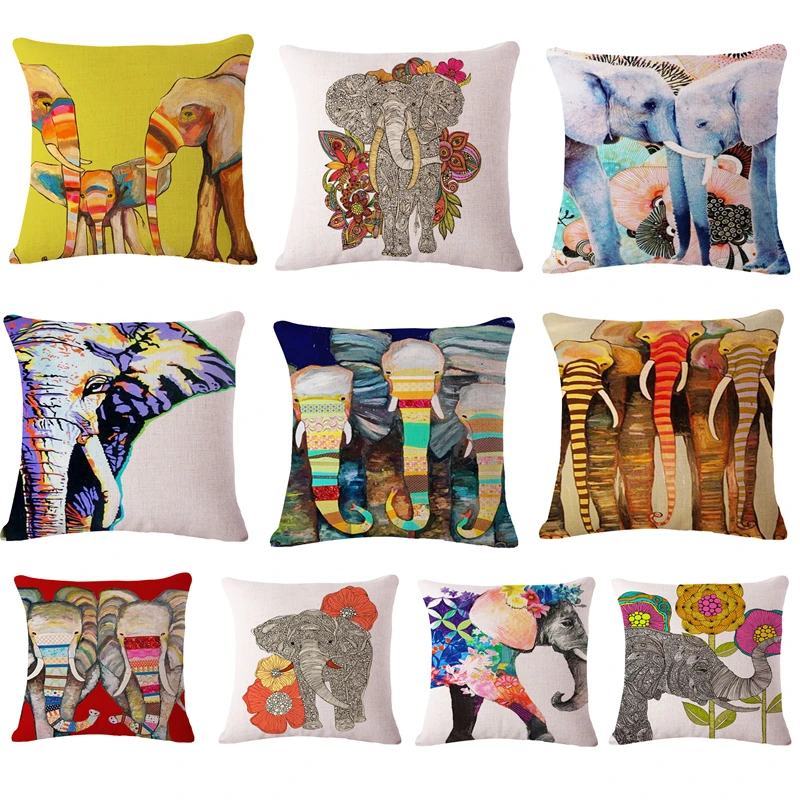 Pillowcase Loving Elephant Animal Pillow Case Woven Line Chair Seat