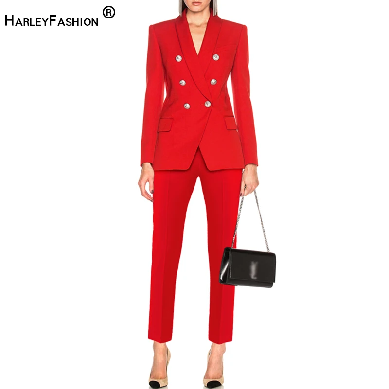 

HarleyFashion 2019 New Autumn Design OL Formal Pants Suits Solid Blazer Skinny Trousers Bussiness Lady Outfits Quality Twin Sets