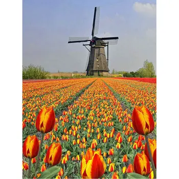 

Diy 5D Diamond Painting Cross Stitch tulip full Diamond Embroidery Mosaic rhinestone Wall Stickers Home Decoration windmill