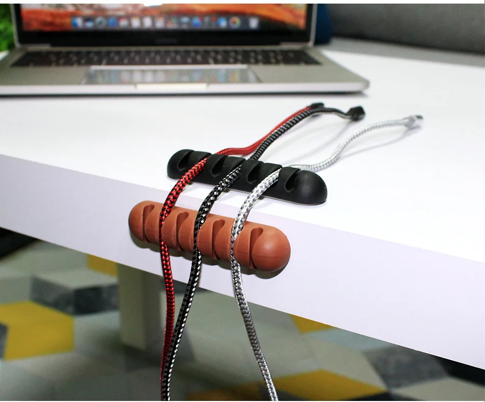 !ACCEZZ USB Cable Organizer Wire Winder Headphone Earphone Holder Mouse Cord 7 Holes Silicone Clip Desktop Line Cable Management (8)