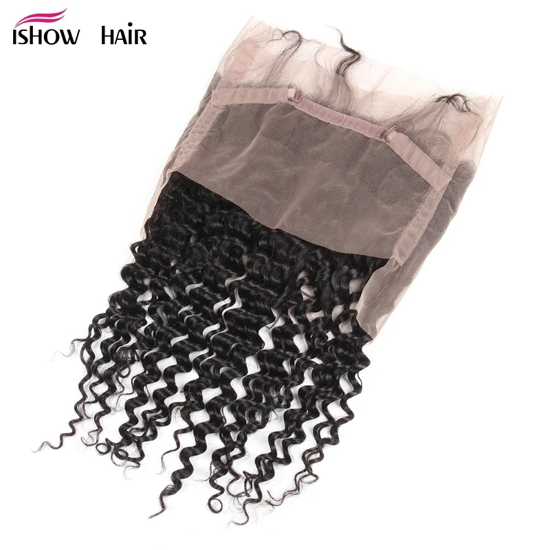 Ishow 360 Lace Frontal Brazilian Deep Wave Human Hair Free Part Pre-plucked Closure Swiss Lace Non Remy Hair 1Piece 8-20inch