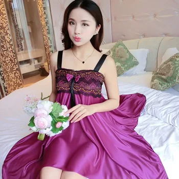 

Sexy Lingerie Nightgowns for Women 2019 Summer Silk Satin Lace Spaghetti Strap Night Dress Sleepwear Nightdress Nightwear Nighty