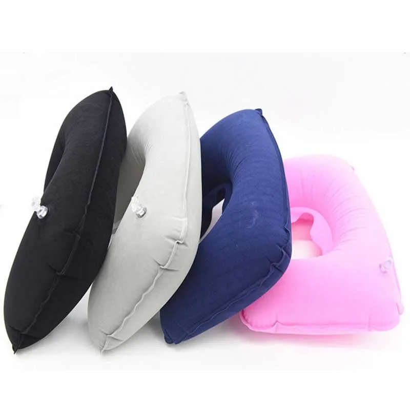 

U Shaped Travel Pillow Portable Travel Inflatable Neck Pillow PVC Flocked For Office Nap Head Rest Air Cushion Home Textile