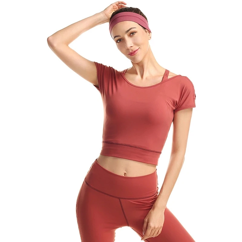 Для женщин короткий рукав легкий Tight Fit Обрезанные Relaxed Fit бег спортивные топы