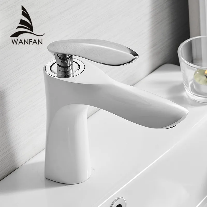 Basin Faucets Elegant Bathroom Faucet Hot and Cold Water Basin Mixer Tap White Finish Brass Toilet Sink Water Crane Gold 220R