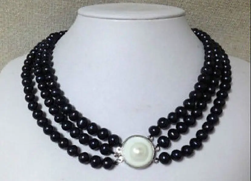 

08151 EXQUISITE 3 ROW 8-9 MM BLACK AA SOUTH SEA PEARL NECKLACE