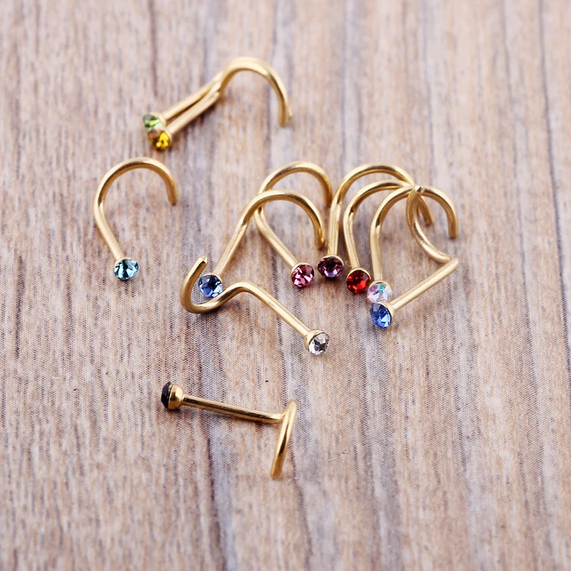 JUNLOWPY Nose Piercing Studs Jewelry 20G Nose Rings Gold Silver Woman Screw Nose Pin Crystal Body Bone Retainer Small Cheap