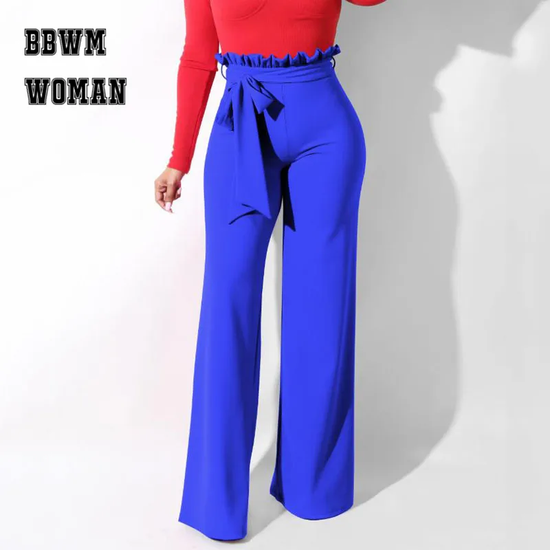 

Casual Ruffle Easy To Match Women Pants Waist Strap Black Burgundy White Army Green Female Trousers ZO1849