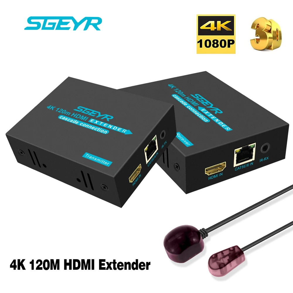 

4K 396ft (120m) HDMI Extender Point-to-Point, Multi-Receiver Cascade, Over Single CAT5e/CAT6/7 Cable with Remote IR Control Func