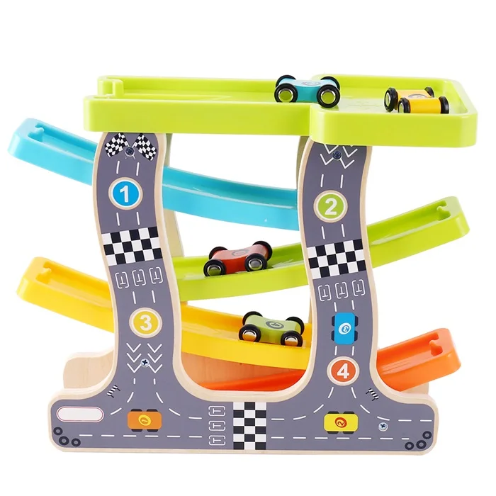 Baby Kids Slot Track Car Toys Wooden Ladder Gliding Wooden Slot Track Educational Model To Slide for Children Boy Gifts Spare
