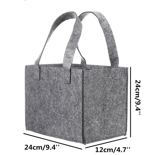 Reusable Fashion Felt Bag Wine Holder Beer Bottle Shopping Tote Bag Bottle Carrier with 6 Bottles Divider Washable Grey 6