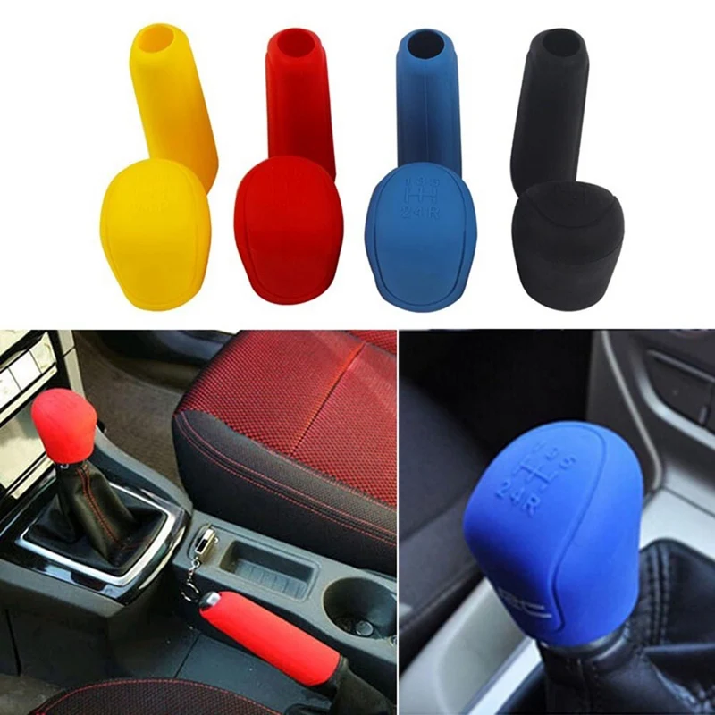 

2Pcs/Set Universal Manual Car Hand Brake Case Silicone Gear Head Shift Knob Cover Gear Shift Collars Handbrake Grip