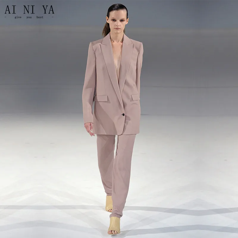 Fashion Cameo Brown Autumn Formal Female Office Uniform Slim Elegant