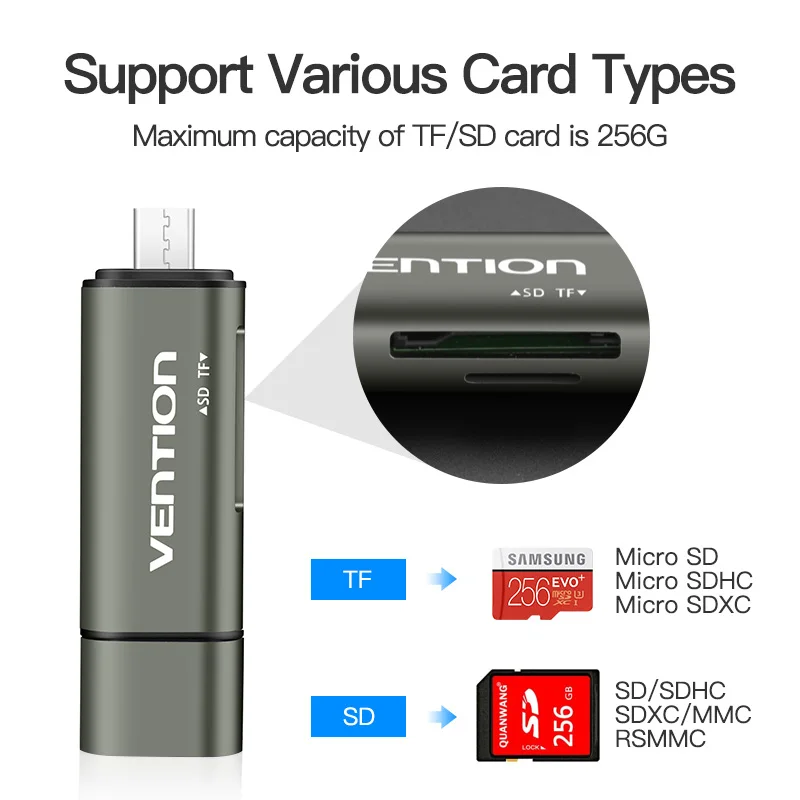 Vention جميع في 1 Usb 3.0 2.0 قارئ بطاقات عالية السرعة SD TF مايكرو قارئ البطاقات SD نوع C USB C مايكرو ذاكرة يو إس بي وتغ قارئ بطاقات جديد