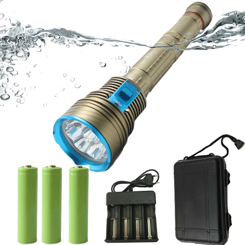 

Z20 DX9 10000 lumens Diving 9 Led Flashlight Swimming flashlight Light XML T6 Waterproof Torch Underwater 100m by 18650 Battery