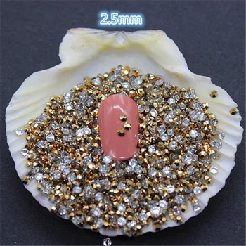 

SS8 2.5mm 5000pcs/pack Resin Flatback Rhinestone Gold Color 14 facets for nail art decoration