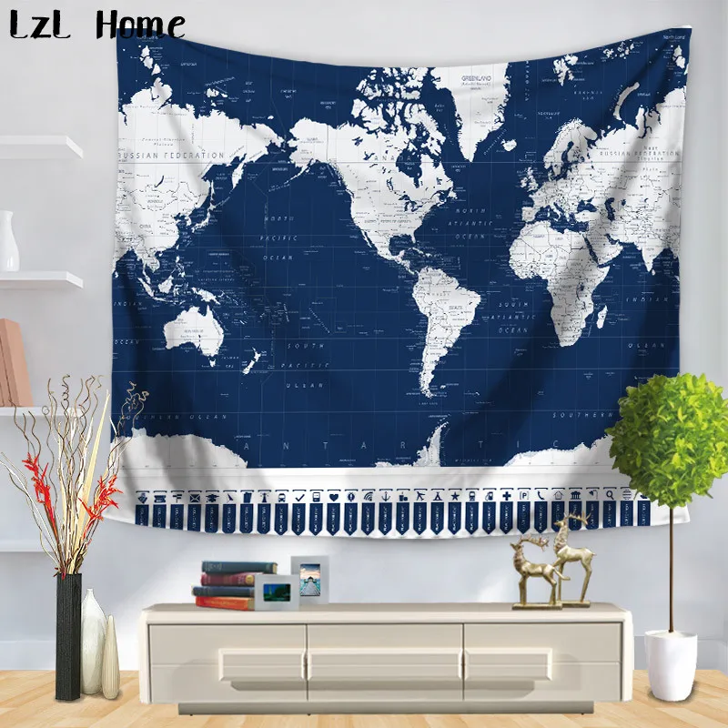 

LzL Home Eco-friendly Polyester Photo Printer Series Tapestry World Map Printed Wall Hanging Camping Tent Travel Mattress Tapis