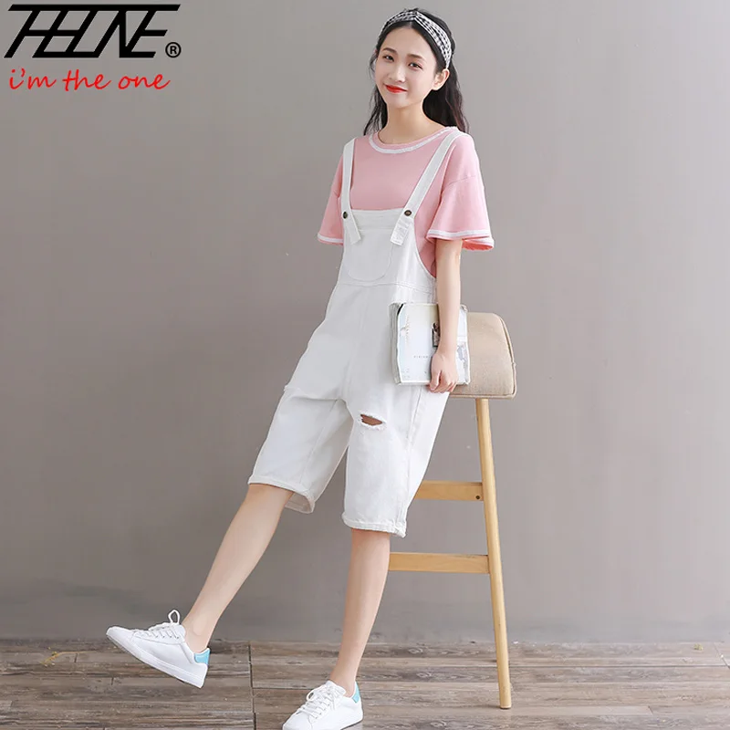 

THHONE Summer Fashion Jumpsuit Shorts Women Simple Casual Loose Wide Leg Strap White Playsuit Bodysuit Women