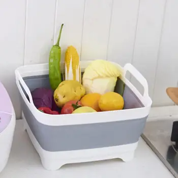 

Plastic Folding Dishpan Food Filter With Drain Plug Portable Handle For Multifunctional Drain Kitchen Storage Basket Home Storag