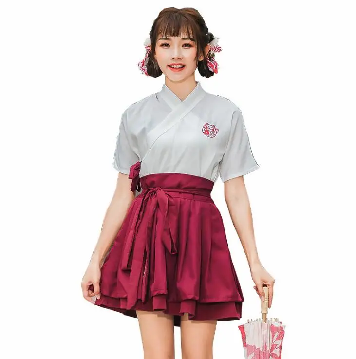 

Poem snow Short-sleeved Han Suit Embroidered Crossing Short Skirt Ancient Chinese Element Suit
