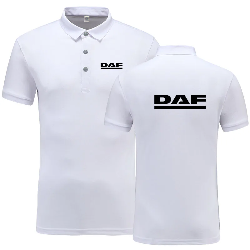 Новинка; летняя рубашка поло с коротким рукавом для мужчин; Высококачественная хлопковая Модная рубашка поло с логотипом DAF; Повседневная деловая рубашка поло - Цвет: Белый