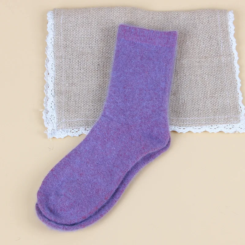 Зимние уплотненные теплые носки из кроличьей шерсти Женские однотонные теплые носки ультратолстые короткие носки для девочек 8C2000