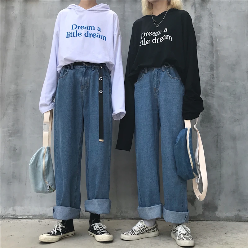 LAPPSTER High Waist Jeans Pants Women 2020 Boyfriend Jeans For Women Harajuku Denim Harem Pants Ladies Wide Leg Blue Jeans Pants