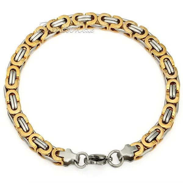 Trendsmax JEWELRY SET 6mm Mens Chain Flat Byzantine Gold Silver Tone Stainless Steel Necklace Bracelet Set Wholesale Gift KS117
