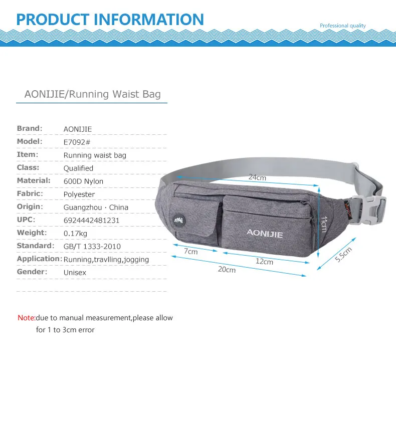 AONIJIE E7092 Беговая поясная сумка, поясная сумка для путешествий, карман для ключей, кошелек, чехол, держатель для сотового телефона, нагрудная сумка через плечо, ремень для бега