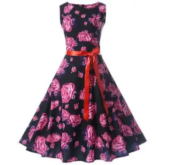 

HGFS Plus Size 4XL 5XL Women 50s 60s Audrey Hepburn Vintage Rockabilly Floral Swing O-Neck A-Line Prom Ball Gown Party Dress