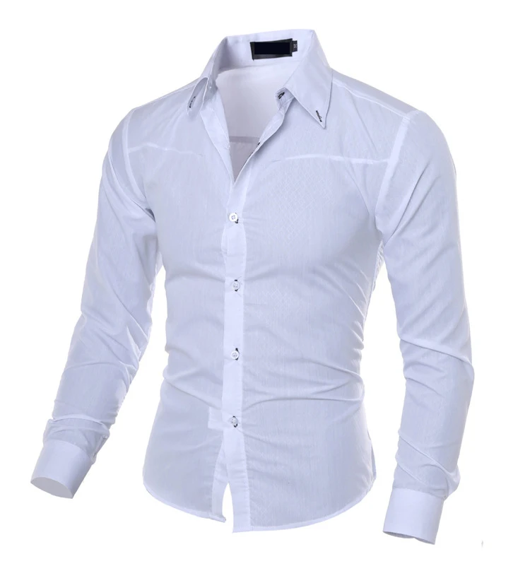 Новинка, Мужская Осенняя клетчатая рубашка с длинным рукавом, приталенные повседневные рубашки, черные, синие мужские деловые рубашки, топы размера плюс 5XL - Цвет: Белый