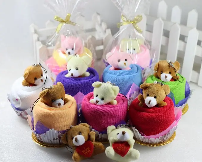 

20*20cm Home Textile Cartoon Bear modeling color cotton small Cake Towel for Event Party Favors 10pc/lot