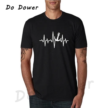 

2018 New Fashion T Shirt Men Funny Anchor Heartbeat Graphic Tees Mens Clothes Tops Casual Short Sleeve Cotton T-Shirt Tees