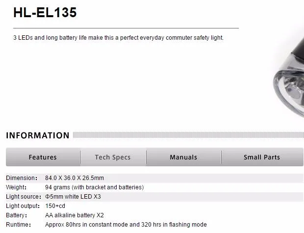 Perfect CATEYE HL-EL135 LED mountain bike riding bicycle accessories headlight lamp flashlight 0