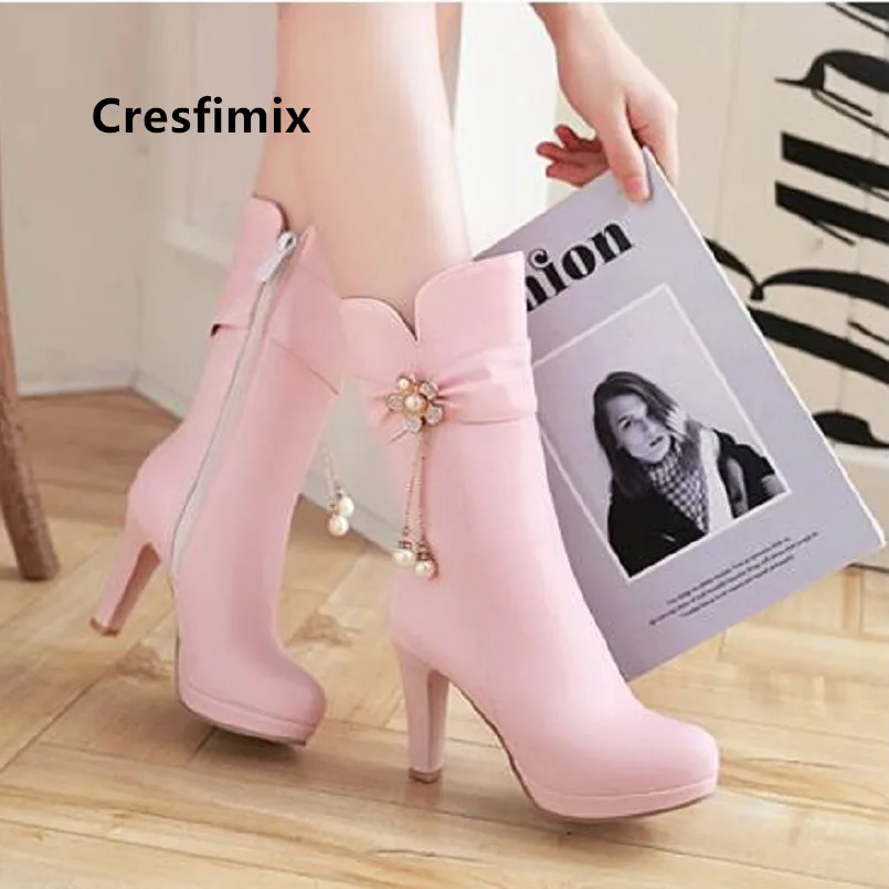Cresfimix bottes femmes/женские модные ботинки на высоком каблуке размера плюс 34-43 Женские