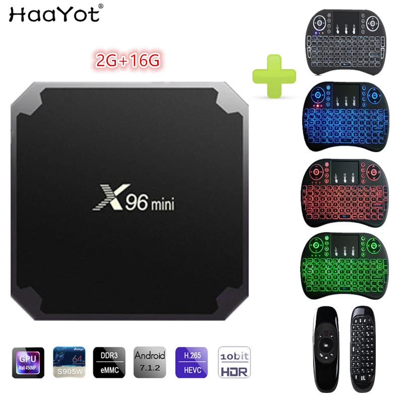 

HAAYOT X96 Mini Android 7.1 TV BOX 2GB 16GB Amlogic S905W Quad Core 2.4GHz WiFi 4K HD Media Player Smart Set-top Box with IR