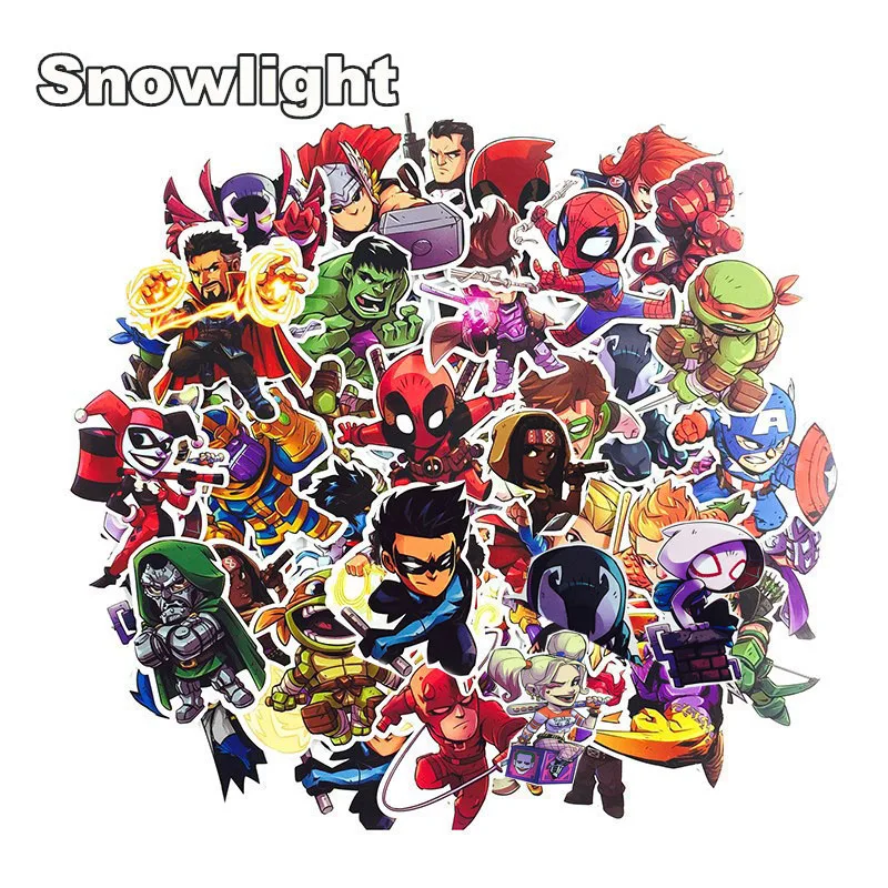 50Pcs Marvel The Avengers Cartoon Sticker Waterproof For Laptop Moto Skateboard Luggage Guitar Furnitur Decal Toy Stickers