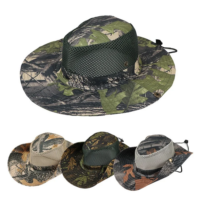 

Summer Outdoor Fishing Hats Mesh Bucket Hat Breathable Summer Camping Hiking Boonie Cap Wide Brim UV Protection Beach Cap