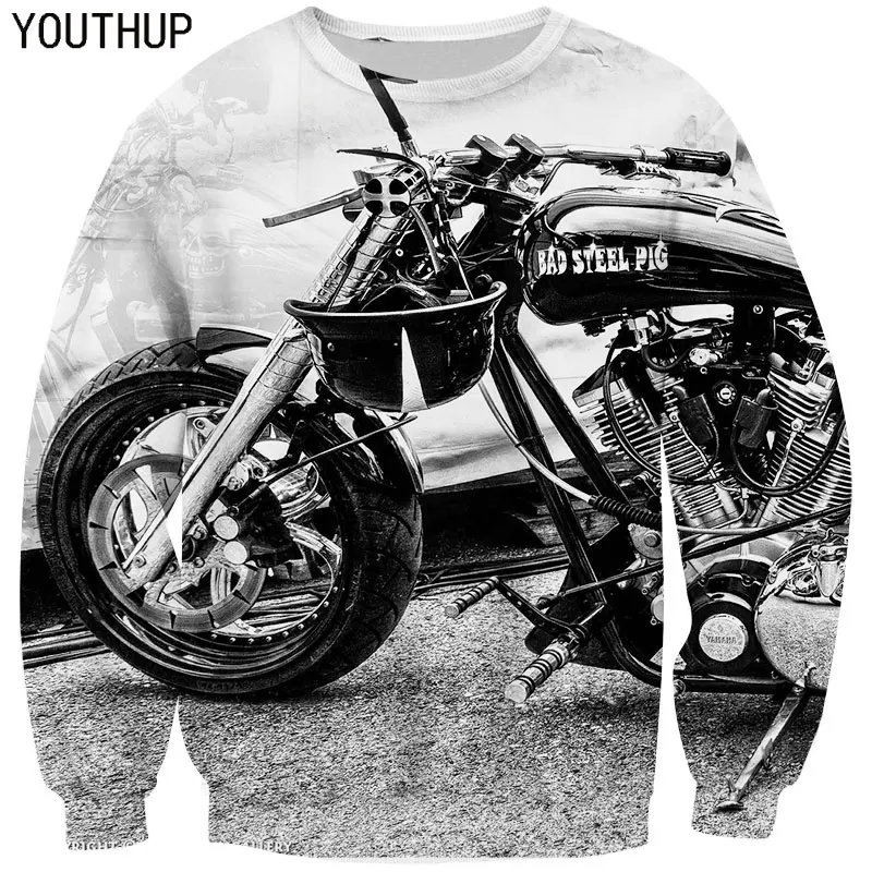 YOUTHUP 2018 Men Hoodies 3D Print Motorcycle Long Sleeve Pullover Cool Tops Sweatshirts For Men Streetwear Plus Size Tracksuits