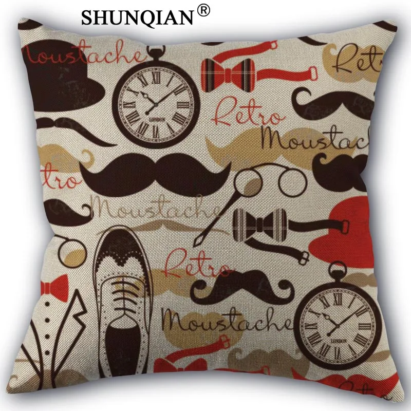 Seamless Pattern with Mustaches Pillowcase Custom Cotton Linen Square