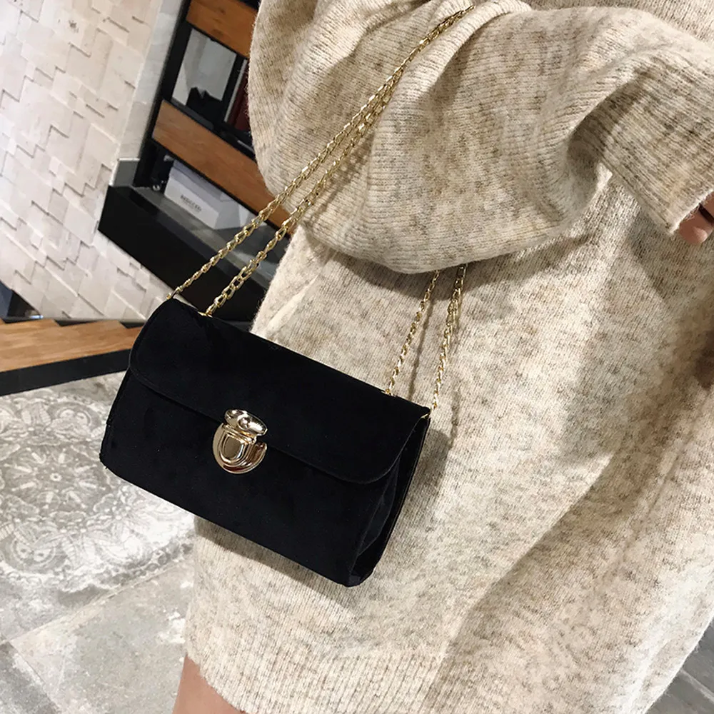 

New arrival Women Messenger Bags Pure Color Gold Velvet crossbody Shoulder Bag high quality Bolsos Mujer #YL5