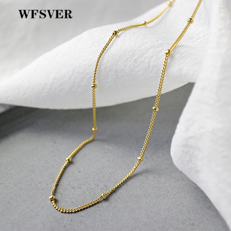

WFSVER korea style round ball bead link chain necklace for women 925 sterling silver necklace minimalist gold fine jewelry gift