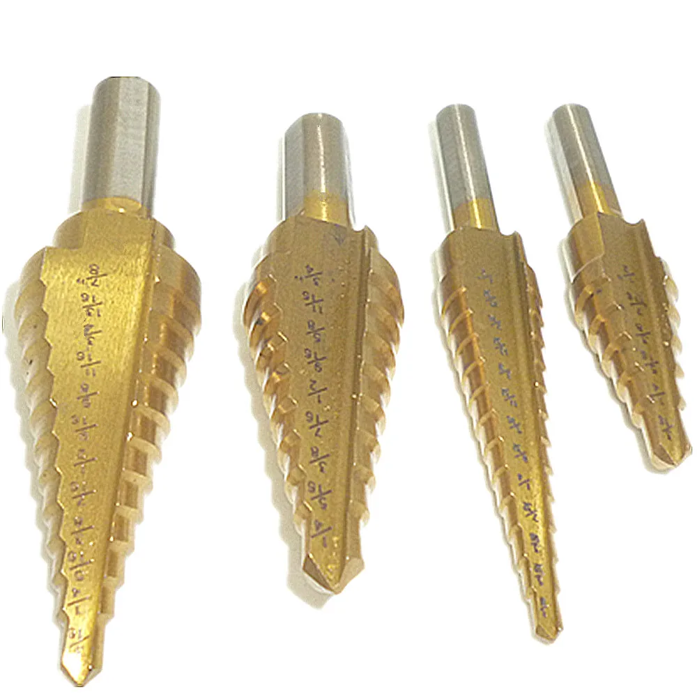 4pcs Step Drill Bit Set Titanium HSS Industrial Reamer 3/16" 1/2" 1/4