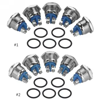 

5pcs/set 16mm 250V Push Button Switch Flat Head Convex Head Metal Waterproof IP65 2Pin Mini Button Switch