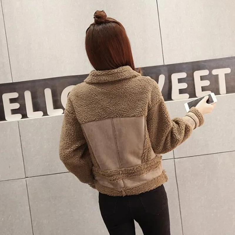 Daim Une hiver Épaissir Coton Chaud Manteau Veste Beige Automne rose D'agneau Surcoat gris Mince Laine Casual Tissu Fourrure marron Mode EWH29ID