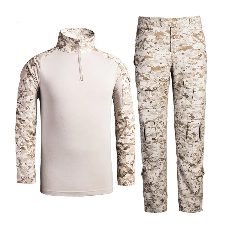 

Men Combat T Shirt and Pant Set 1/4 Zip Camo Military Tactial Uniform with Long Sleeve BDU Airsoft Hunting Shirt