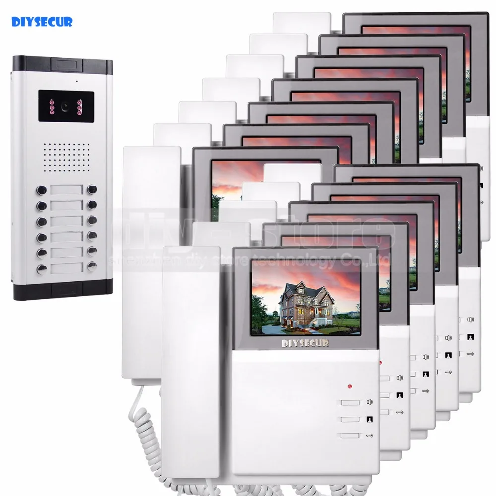DIYSECUR 4.3" HD Monitor Apartment Video Door Phone Intercom Doorbell 700 TVLine IR Camera Touch Key for 12 Families | Безопасность