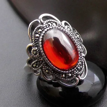 

925 sterling silver jewelry garnet ring opening atmosphere exaggerated fashion retro pattern index finger ring